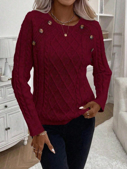 Women's Cable Knit Jumper Button Detail