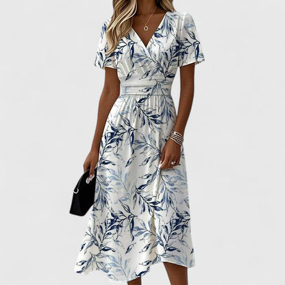 Women's Floral Midi Dress V-Neck Flutter Sleeves