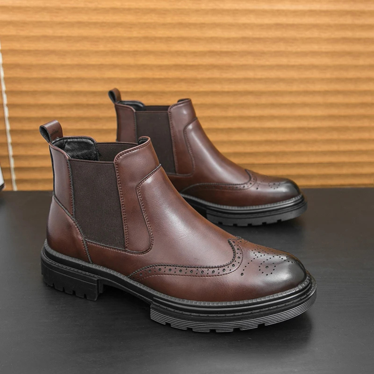 Men's Leather Chelsea Boots Anti Slip Sole Brown