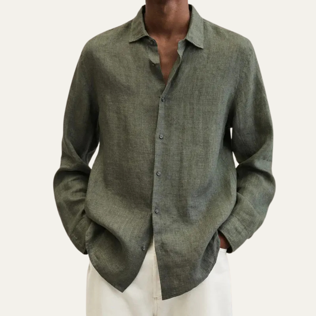 Men's Linen Button Down Long Sleeve Shirt