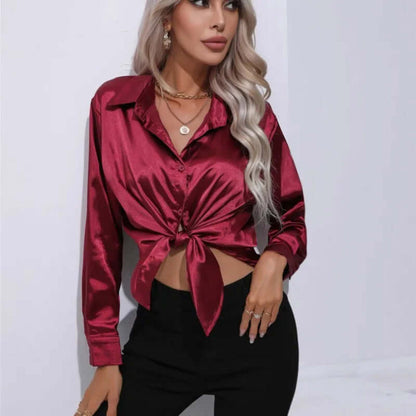 Women's Satin Long Sleeve Blouse Loose Fit