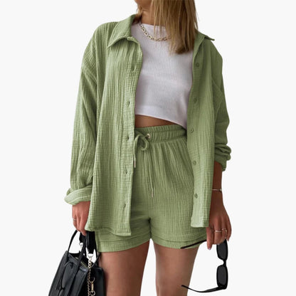 Women's Button Crop Shorts Set