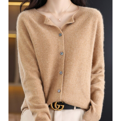 Women's Soft Knit Cardigan Round Neck Button Closure