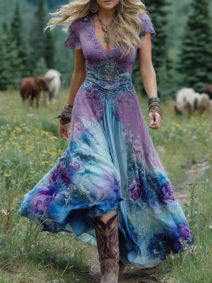 Women's Gradient Floral Maxi Dress - VibreMode