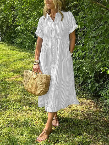 Women's Casual Midi Dress Short Sleeve Button Front
