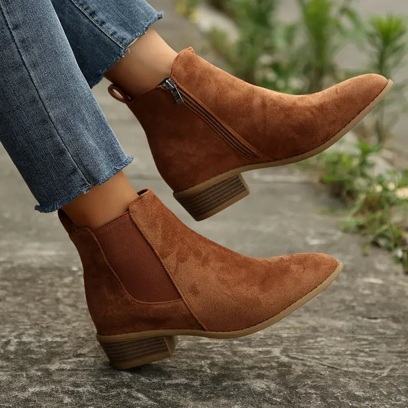 Women's Low Heel Ankle Boots Pointed Toe - VibreMode