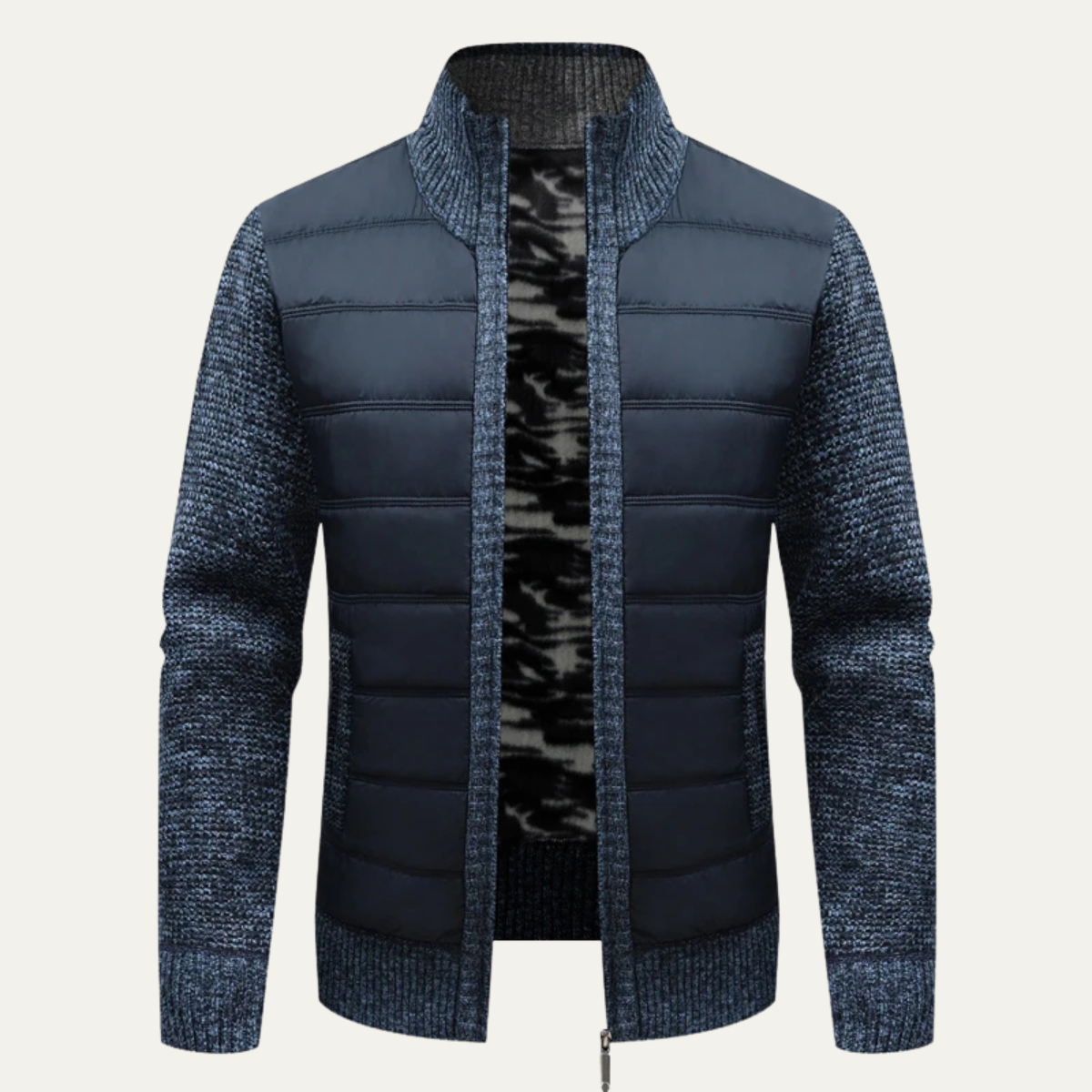 Men's Quilted Puffer Jacket Warm Zip Up Knit Black