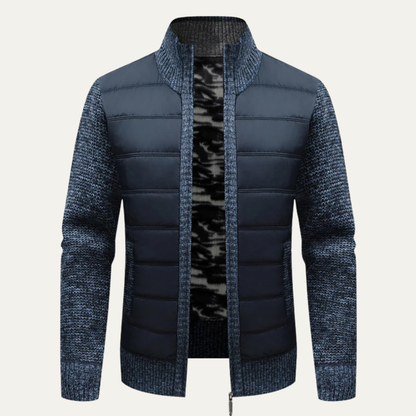 Men's Quilted Puffer Jacket Warm Zip Up Knit Black