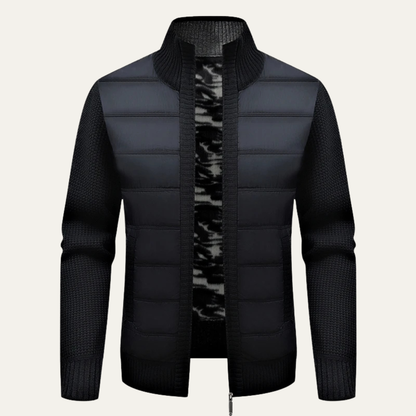 Men's Quilted Puffer Jacket Warm Zip Up Knit Black - VibreMode