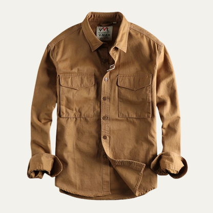 Men's Canvas Cargo Shirt Jacket Vintage Style - VibreMode