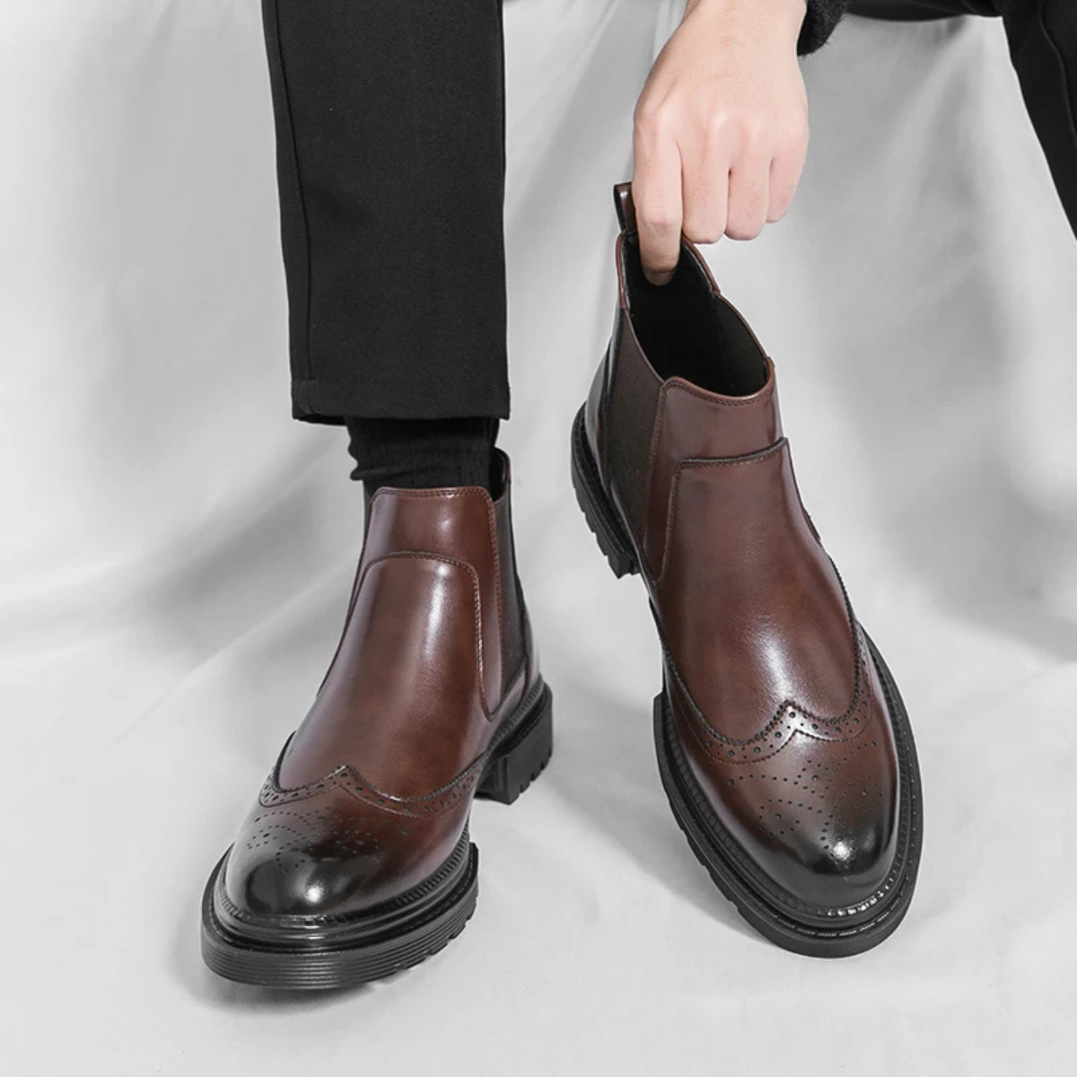 Men's Leather Chelsea Boots Anti Slip Sole Brown