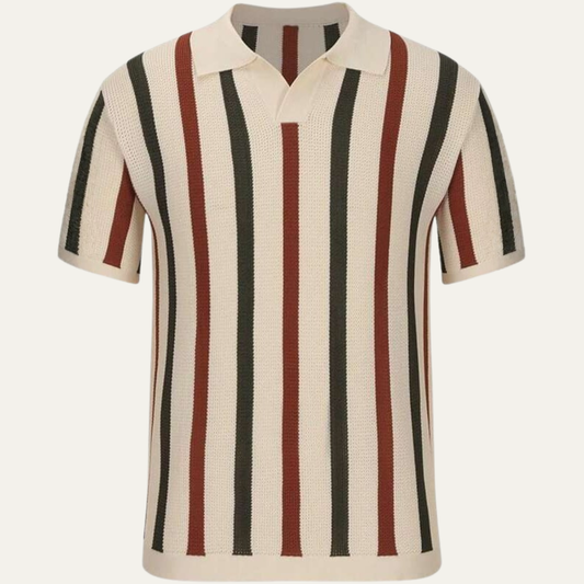 Men's Striped Polo Shirt Vintage Knit - VibreMode