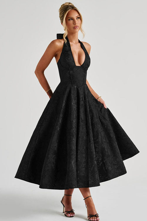 Women's Halterneck Maxi Dress V-Neck