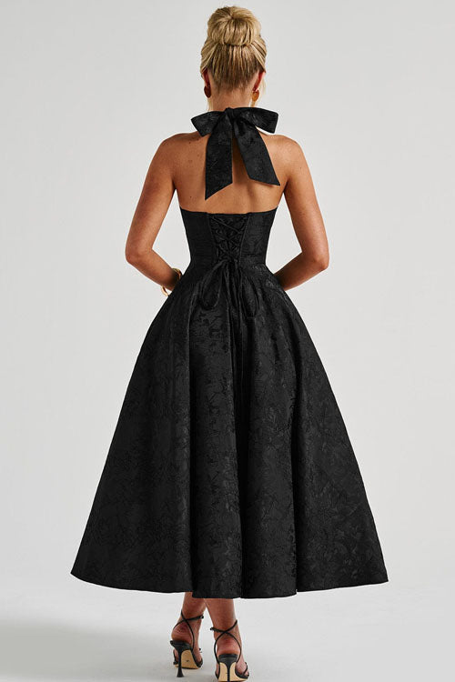 Women's Midi Flared Halter Dress Structured Fit
