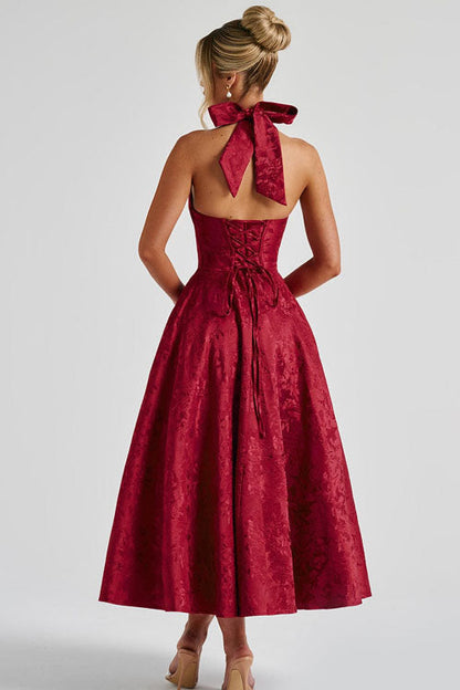 Women's Halterneck Maxi Dress V-Neck