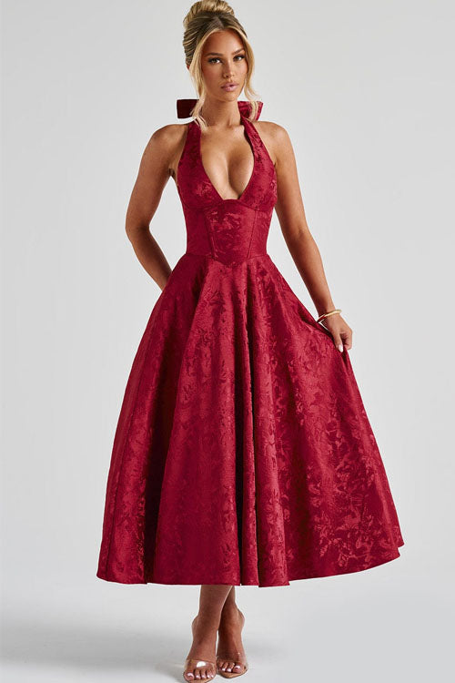 Women's Halterneck Maxi Dress V-Neck