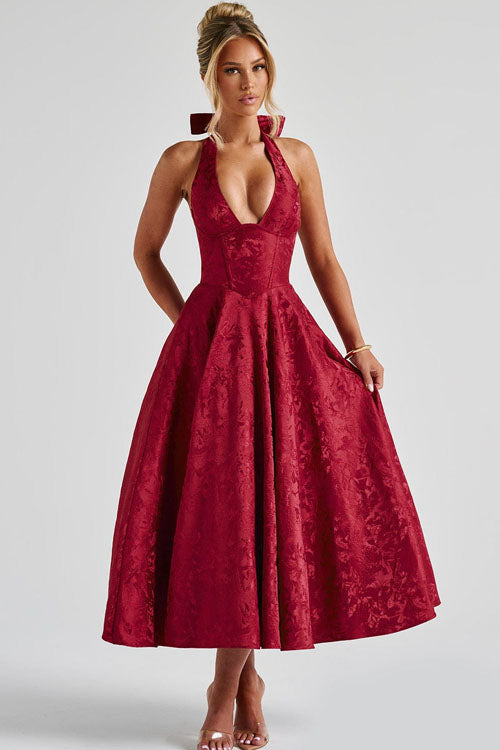 Women's Halterneck Maxi Dress V-Neck