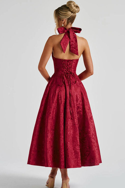 Women's Midi Flared Halter Dress Structured Fit