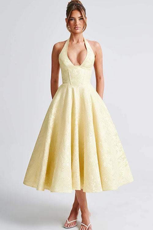 Women's Halterneck Maxi Dress V-Neck