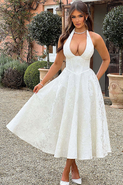 Women's V-Neck Halterneck Maxi Dress Sleeveless Jacquard