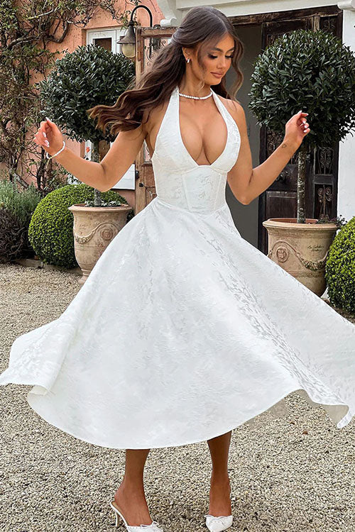Women's Midi Flared Halter Dress Structured Fit