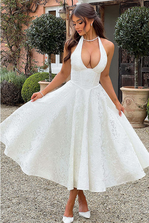 Women's Halterneck Maxi Dress V-Neck