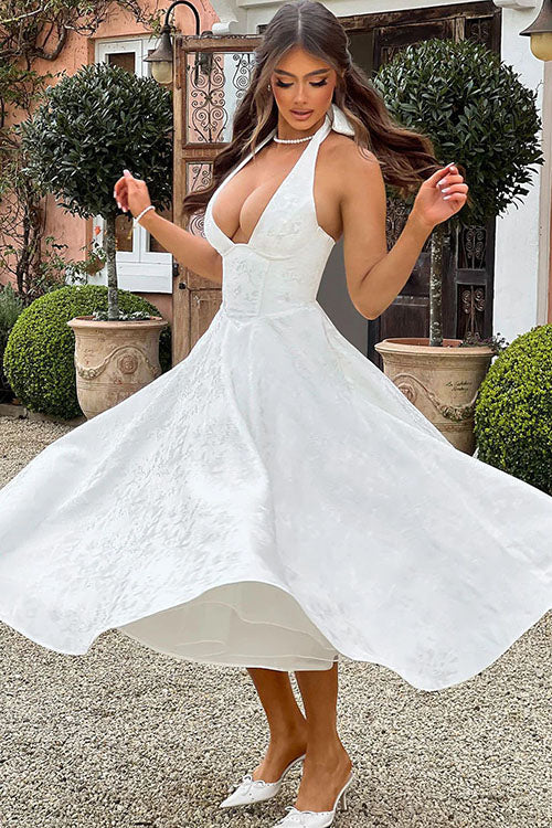 Women's Halterneck Maxi Dress V-Neck