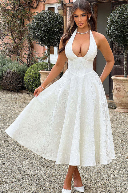 Women's Midi Flared Halter Dress Structured Fit