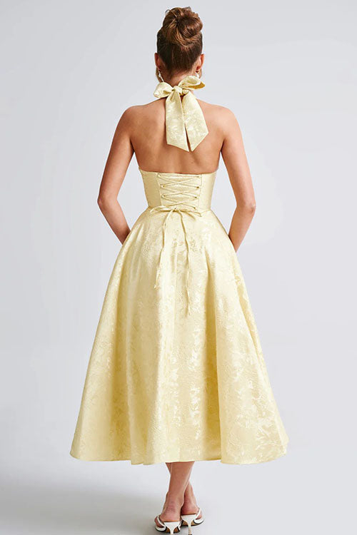 Women's Midi Flared Halter Dress Structured Fit