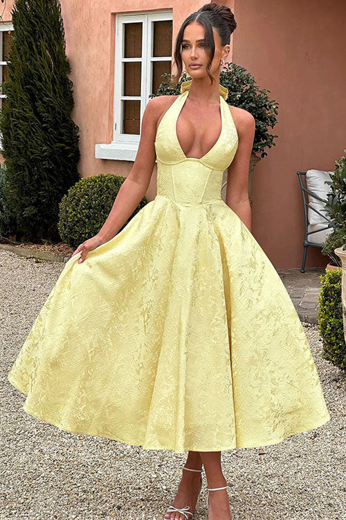 Women's Halterneck Maxi Dress V-Neck