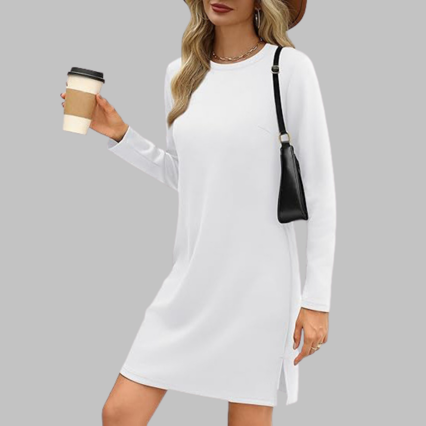 Women's Long Sleeve Round Neck Dress Comfortable - VibreMode