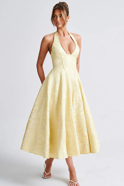 Women's Halterneck Maxi Dress V-Neck