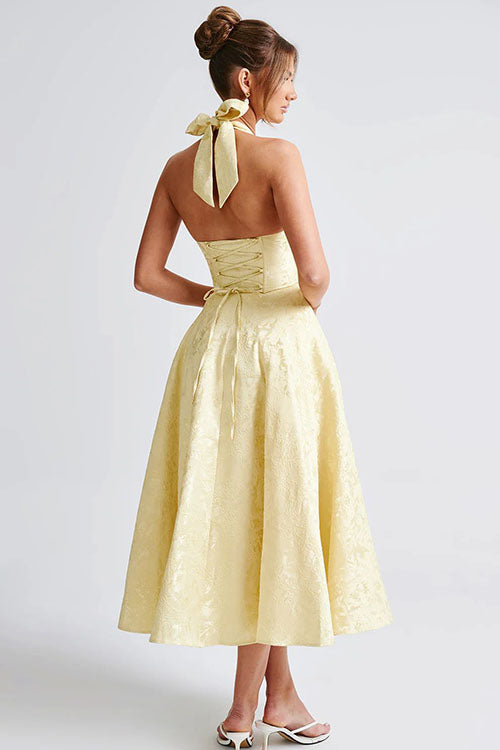 Women's V-Neck Halterneck Maxi Dress Sleeveless Jacquard