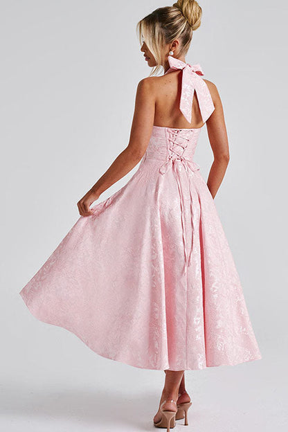 Women's V-Neck Halterneck Maxi Dress Sleeveless Jacquard