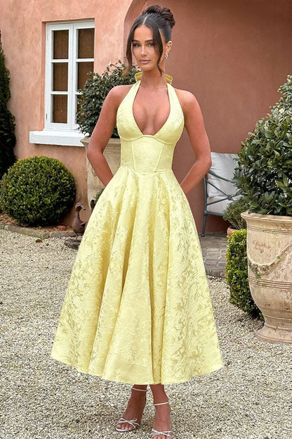 Women's Halterneck Maxi Dress V-Neck