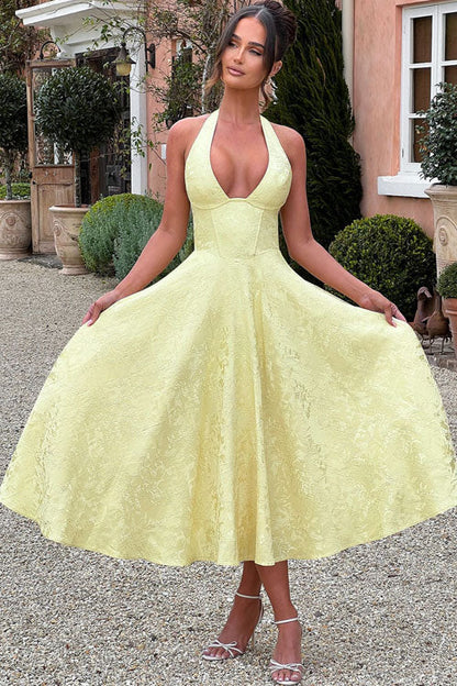 Women's Midi Flared Halter Dress Structured Fit