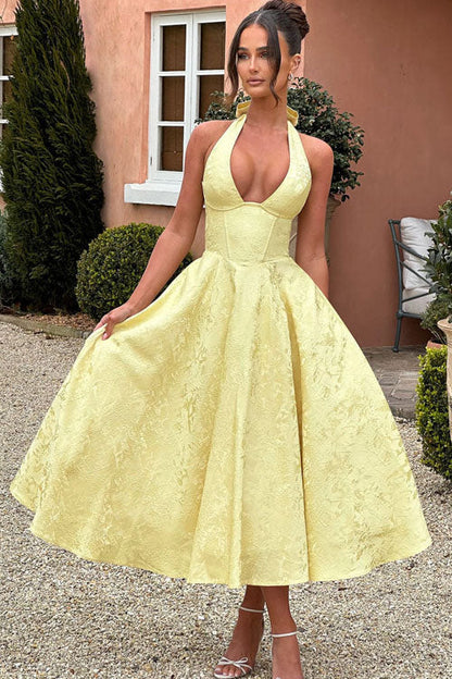 Women's Halterneck Maxi Dress V-Neck