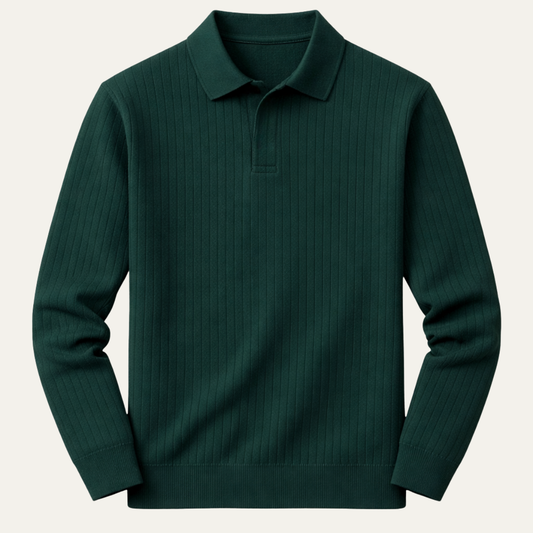 Men's Long Sleeve Ribbed Polo Shirt - VibreMode