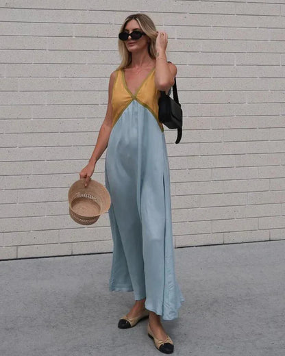 Women's V-Neck Colorblock Dress