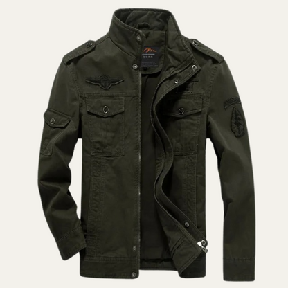 Men's Cotton Cargo Jacket With Pockets - VibreMode