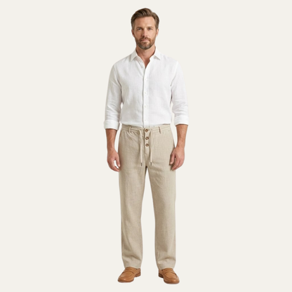 Men's Cotton Linen Straight Leg Pants Lightweight Beige