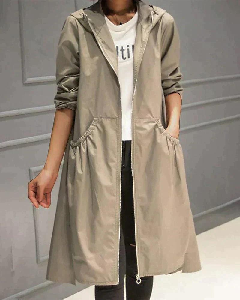 Women's Waterproof Raincoat Long Zip Jacket
