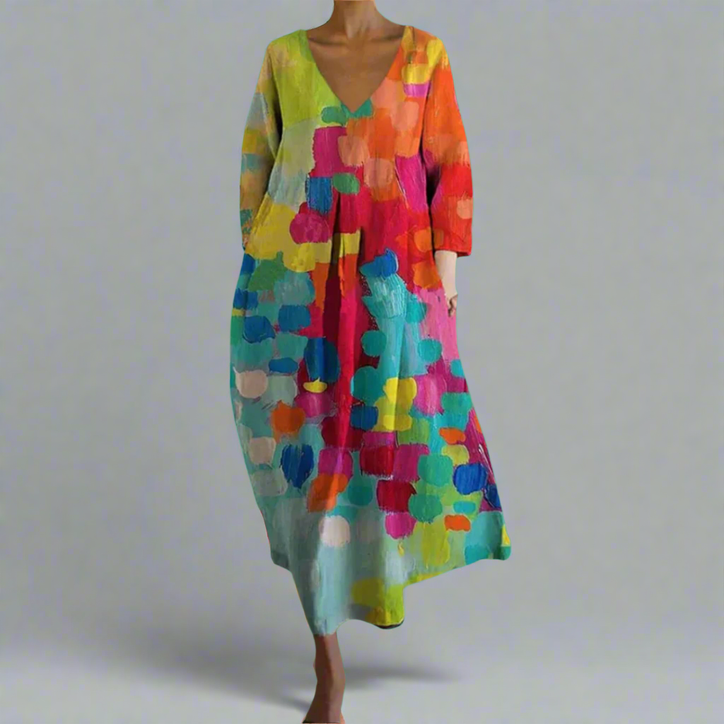 Women's Colorful 3/4 Sleeve Dress - VibreMode