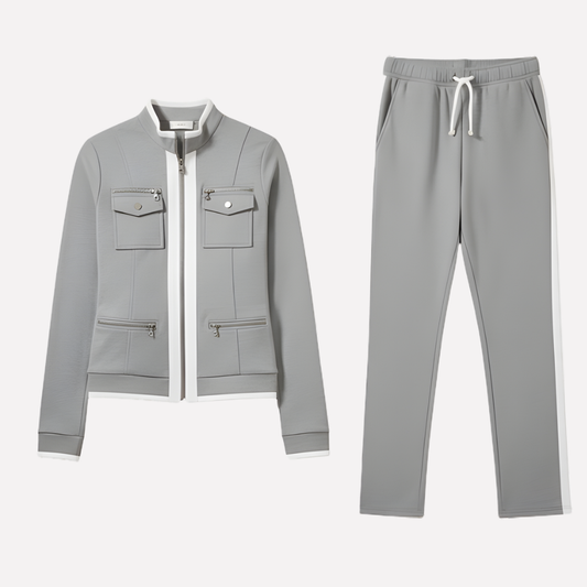 Women's Zip Jacket Pant Set Contrast Trim - VibreMode