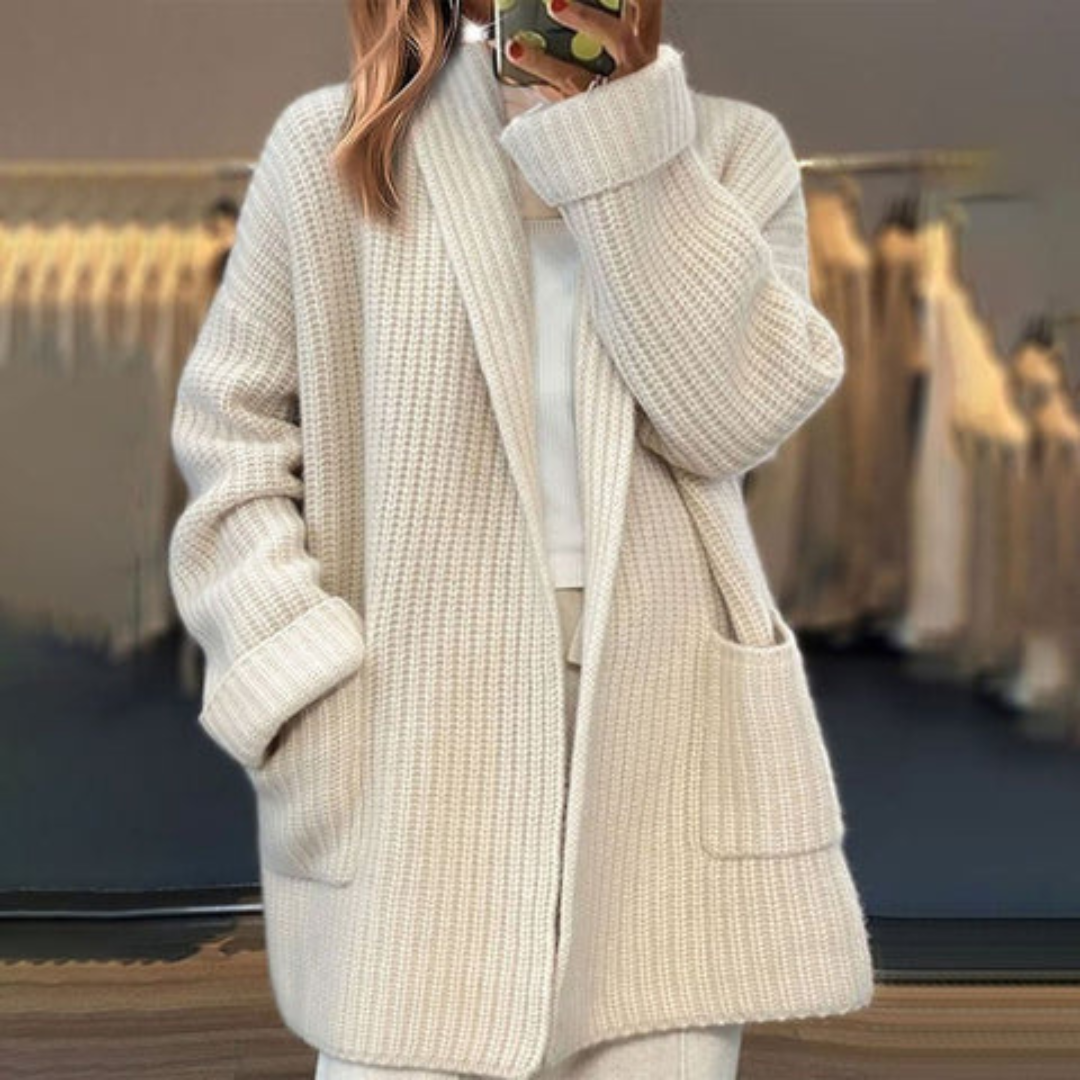 Women's Cardigan Sweater Patch Pockets - VibreMode