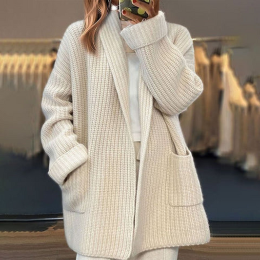 Women's Cardigan Sweater Patch Pockets - VibreMode