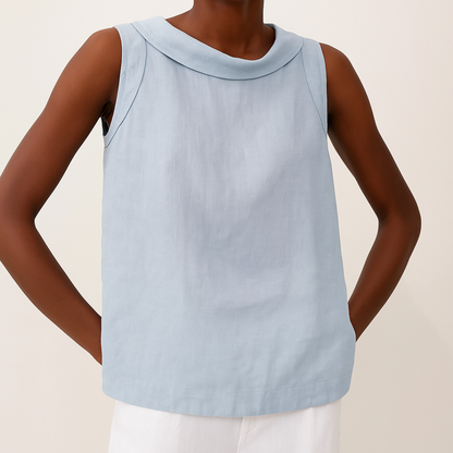 Women's Sleeveless Roll Collar Blouse