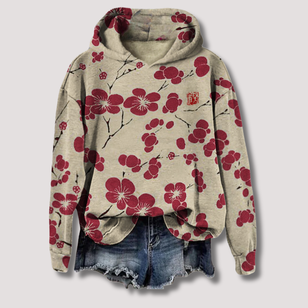 Women's Hooded Floral Sweater Lightweight