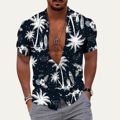 Ridgewind Men's Hawaiian Shirt Coconut Print Tropical