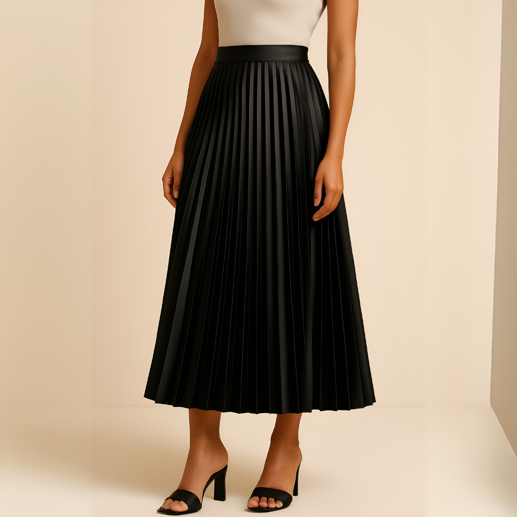 Women's Satin Pleated High Waist Skirt - VibreMode
